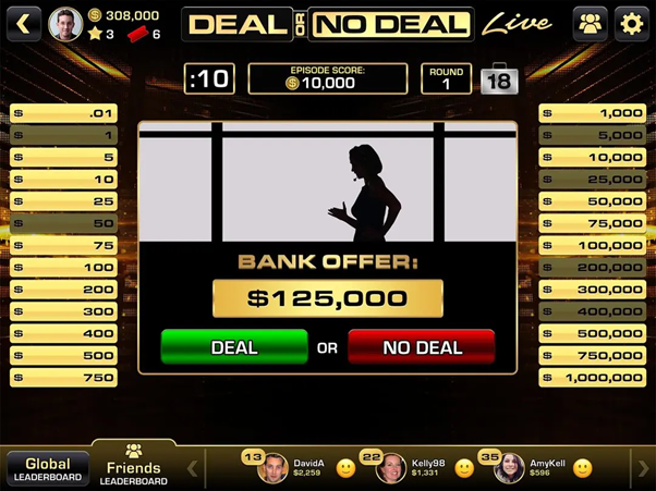 Người chơi đối diện với quyết định "Deal" hoặc "No Deal" trong trò chơi Deal or No Deal trên 8xbet